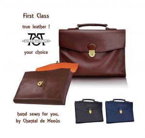 Sacoche First class en veau grainé, doublé agneau, entièrement cousu main, pour aller au bureau, pour emmener votre tablette et vos outils de communication.