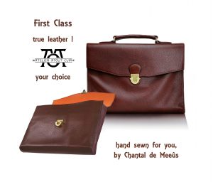 Sacoche First class en veau grainé, doublé agneau, entièrement cousu main, pour aller au bureau, pour emmener votre tablette et vos outils de communication.